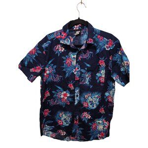 STAR WARS R2-D2 & MILLENNIUM FALCON HAWAIIAN SHIRT - NAVY BLUE TROPICAL FLORAL P